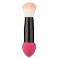 Dual-ended makeup tool with a soft pink fiber brush and magenta sponge applicator - Bullet Tip / Rose Red