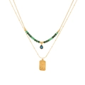 Double-layered beaded necklace with blue teardrop pendant and golden sunflower relief - Style 4-Tarot Card