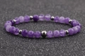 Purple tiger eye stone elastic bracelet with silver metal beads for men and women - 6MM Purple
