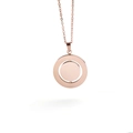 Detailed close-up of rotating rose gold round pendant with a smooth polished finish - Necklace / Rose Gold Necklace