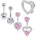 Pink heart-shaped zircon belly button rings with silver base in a stylish set - 5 Pcs/Set / Silver