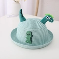 Minzgrüner Kinder Strohhut mit 3D-Dinosaurier-Dekor und süßer Stickerei - 52cm Umfang (2-6 Jahre) / Minzgrün Hut