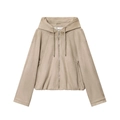 Giacca da donna beige con cappuccio effetto scamosciato e chiusura con zip intera - XS / Albicocca