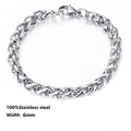 Detailed view of 6mm silver wheat chain bracelet in 100% stainless steel with lobster clasp - Style 5-6mm Wheat Chain