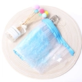 Foldable light blue semi-transparent umbrella with white polka dots and star pattern - Blue With Acrylic Handle