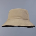 Detailed view of beige bucket hat featuring reinforced stitching and foldable fabric - M(56-58cm) / Khaki Outer Layer with Dark Floral Lining / Khaki