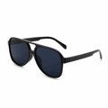 Classic pilot aviator sunglasses featuring an all-black oversized frame with dark blue lenses - Black Frame Black Grey Lens