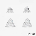 Piccoli orecchini a trifoglio in acciaio inossidabile argento con zirconi - Orecchini a bottone a trifoglio argento (PD3215)