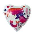 18-inch heart-shaped foil balloon with mermaid print and Love You text - 18 Inch Heart Mermaid F3137
