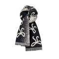 Écharpe en maille épaisse avec motifs nœuds blancs et pompons élégants sur noir - Noir