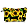 Détail de la trousse de toilette à motif tournesol avec fermeture éclair et dragonne - Tournesol à impression complète sur noir (07)