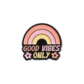 Regenbogen-Emaille-Anstecknadel mit 'Good Vibes Only'-Text und Cartoon-Blumen auf Rosa - Good Vibes Regenbogen-Stil (QHXZ1798)