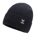 Berretto invernale in maglia blu scuro da uomo con trama a coste e logo sportivo - Blu navy