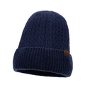Bonnet en tricot bleu marine pour homme avec doublure polaire et patch en cuir - Taille Unique(Réglable) / Bleu marine