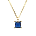Elegant 18K gold stainless steel necklace featuring a square cut deep blue zircon pendant - Blue Zirconia