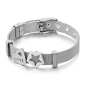 Silver mesh stainless steel watch strap bracelet with LOVE heart and star charms - LOVE Heart & Star (KB117315-KFC)