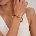 Irregular golden wavy open cuff bracelet with a polished liquid metal finish for women - Irregular Wave Polished Open Bangle (SL221) / Gold