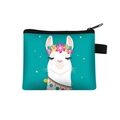 Teal polyester coin purse with cute alpaca print and pink floral garland decoration - Teal Flower Wreath Alpaca