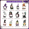 Size chart showing 12 Halloween gnome magnet dimensions for festive garage door decor - CT345