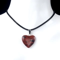 Reddish-brown spotted natural stone heart pendant necklace on black cord with metal clasp - Mahogany Obsidian