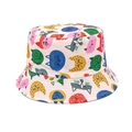 Dettaglio di un cappello da pescatore rosa in cotone con stampe di gatti colorati - Circonferenza della Testa 52-54cm / Rosa Chiaro