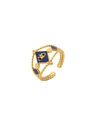 18k gold plated evil eye ring with deep blue enamel inlay and beaded texture - Blue Rhombus Evil Eye