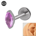 Pink marquise opal stud earring with solid G23 titanium flat back bar for ear cartilage - 1.2x6mm / NO 2 (Pink Zirconia)