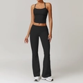 Ensemble de yoga noir pour femme avec pantalon évasé taille haute et haut de sport ajusté - Gilet 8519 + Pantalon Évasé 8791 Noir Haut De Gamme / S