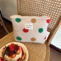 Plush beige makeup bag with colorful polka dots and a zipper closure for travel - Colorful Polka Dots