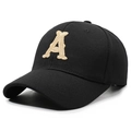 Classic black baseball cap with premium gold embroidered letter A and structured peak - Adjustable / Black with Gold Embroidery
