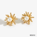 Orecchini a perno dorati a forma di fuoco d'artificio con perla bianca - Orecchini d'Oro (KD3212) / Oro