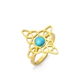 Adjustable golden stainless steel ring with turquoise stone and Celtic knot design - Gold Four Celtic Knots