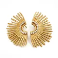 Golden sunburst stud earrings with sparkling round cubic zirconia in a geometric design - Gold Style (KD3208)
