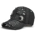 Cappellino da baseball in denim nero invecchiato con fori consumati e cuciture bianche - L(58-60cm) / Denim Nero