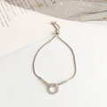 Adjustable silver box chain bracelet with a circular zircon pavé charm in luxury style - Silver Round Pave Charm