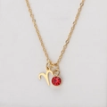 Stainless steel Aries zodiac necklace with gold chain and red round crystal pendant - Gold-Aries