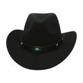 Gros plan d'un chapeau de cow-boy vintage en daim noir avec une bande de turquoise - Noir