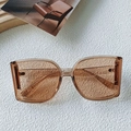 Modieuze oversized vierkante zonnebril met bruin transparant montuur en getinte glazen - Champagne Frame Thee Lenzen