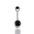 Silver stainless steel belly button ring with black gemstone and curved barbell design - Black