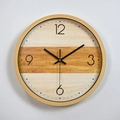 Modern 12-inch round wall clock with bamboo texture and minimalist Arabic numerals - Bamboo Wide Frame A2 (Stitched Wood Grain)