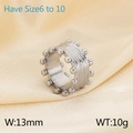 Anillo de acero inoxidable plateado con doble fila de cuentas y textura de corteza - US 6 / Color Acero (KR111586-GC)