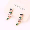 Gold dangle earrings with colorful rectangular zircons on jewelry display card - Rectangular Colorful Zircon Style (ED110) / Gold