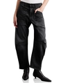 Détail de la texture denim noir délavé sur un pantalon taille haute à jambe large - S / Noir