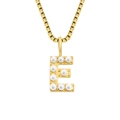 Elegant gold titanium steel box chain necklace featuring a pearl-inlaid letter E pendant. - Letter E - Gold