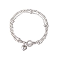 Detail of silver double-layer bracelet with heart pendant, round beads and OT toggle clasp - 15CM / Silver