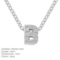 Silver stainless steel 45cm necklace with 7mm zircon-studded letter B pendant - Letter B / Silver