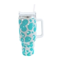 Blue and silver rhinestone cow print 40oz stainless steel tumbler with handle and straw - 1200ml (40oz) / Cow Pattern Sky Blue