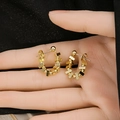 Elegant gold geometric hoop earrings with interlocking rectangular blocks and beads - Gold Geometric Beaded Hoop Earrings