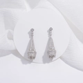 Pendientes largos de plata S925 con borlas y brillantes piedras de circonita - Botón Forma de Campana Lujo / Plateado