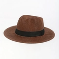 Cappello fedora classico in paglia marrone con nastro nero per la protezione solare estiva - Taglia Unica Adulto 56-58cm / Marrone scuro